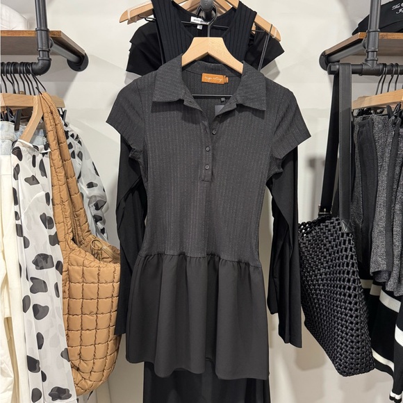 Black Short Sleeve Mini Polo Tennis Dress - Picture 5 of 6